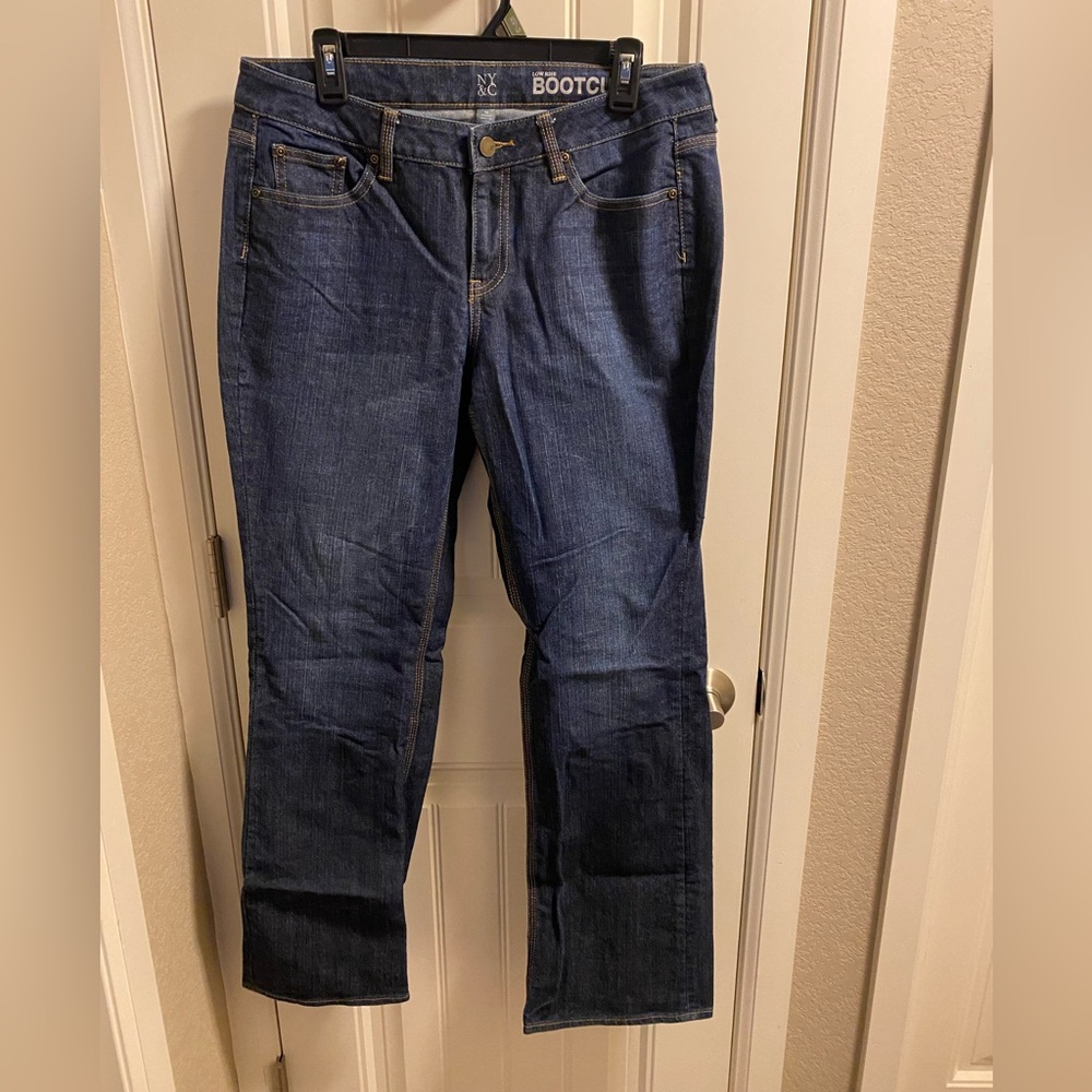 NY Co Jeans 12 Low Rise Bootcut Stretch Dark Blue Denim Curvy Boot Cut